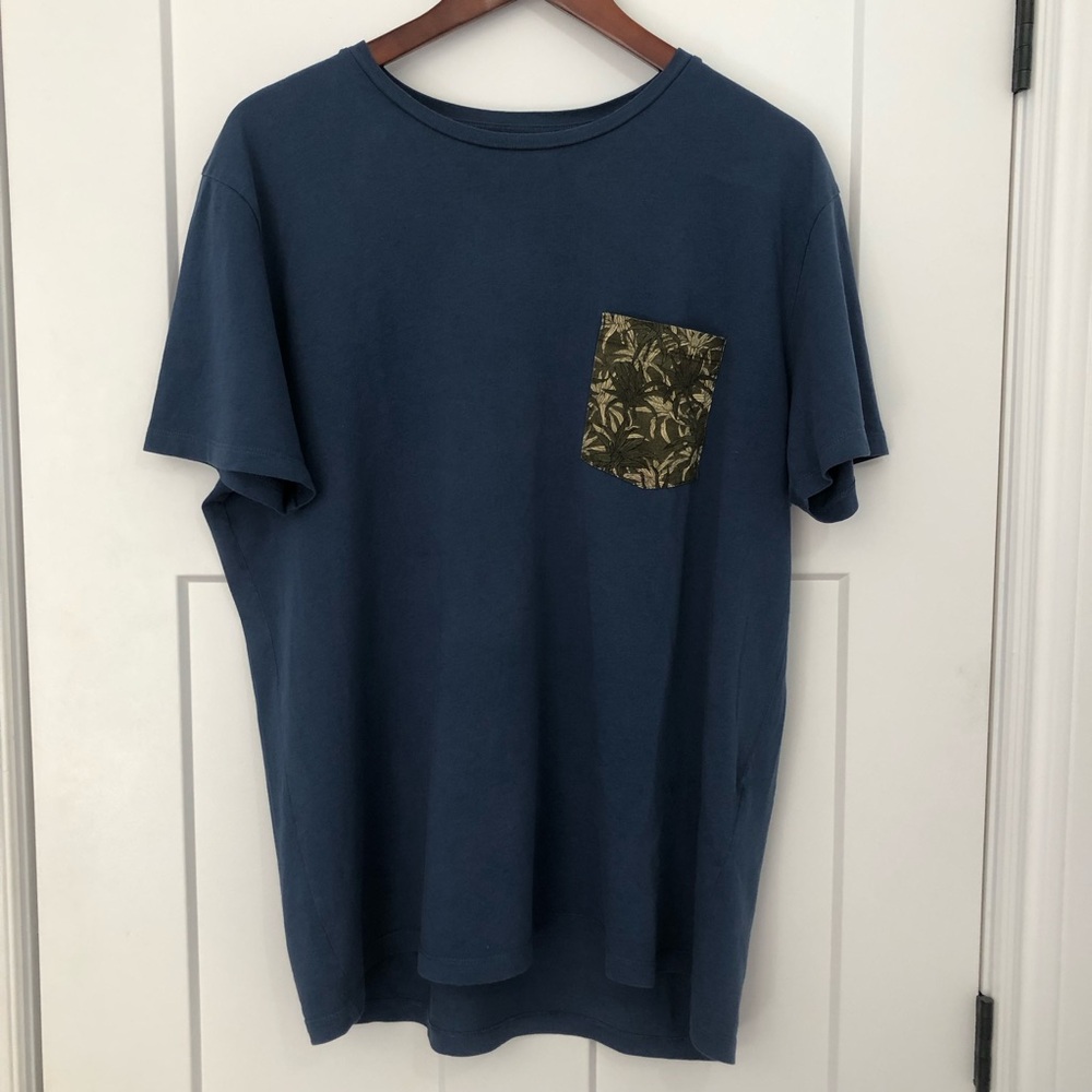 Produkt Blue T-Shirt Mens XL Palm Print Pocket Cotton Casual Summer Minimalist